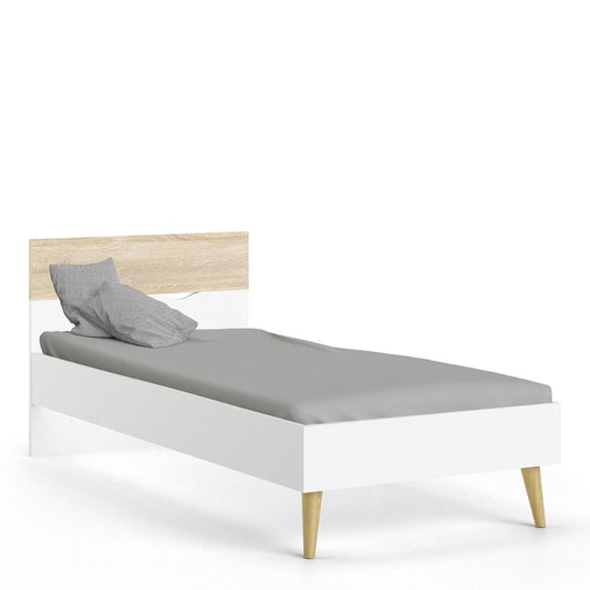 Oslo White & Oak Euro Single Bed 90 x 200cm inc. Bed Slats - White Tree Furniture