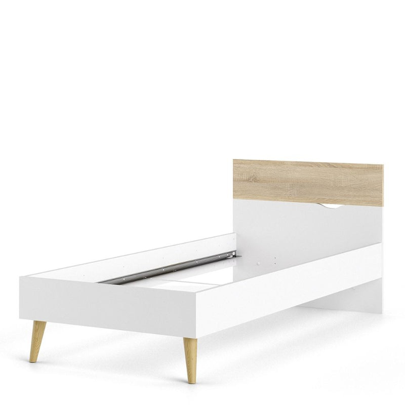 Oslo White & Oak Euro Single Bed 90 x 200cm inc. Bed Slats - White Tree Furniture