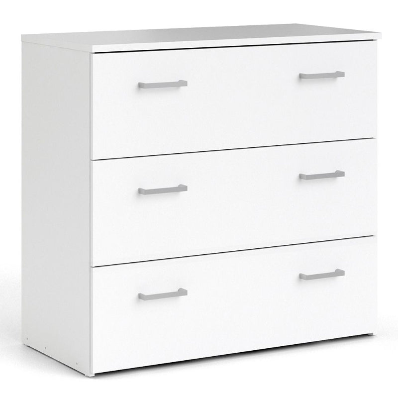 SPACE WHITE SET - Bedside + Drawer Chest + Double Wardrobe - White Tree Furniture