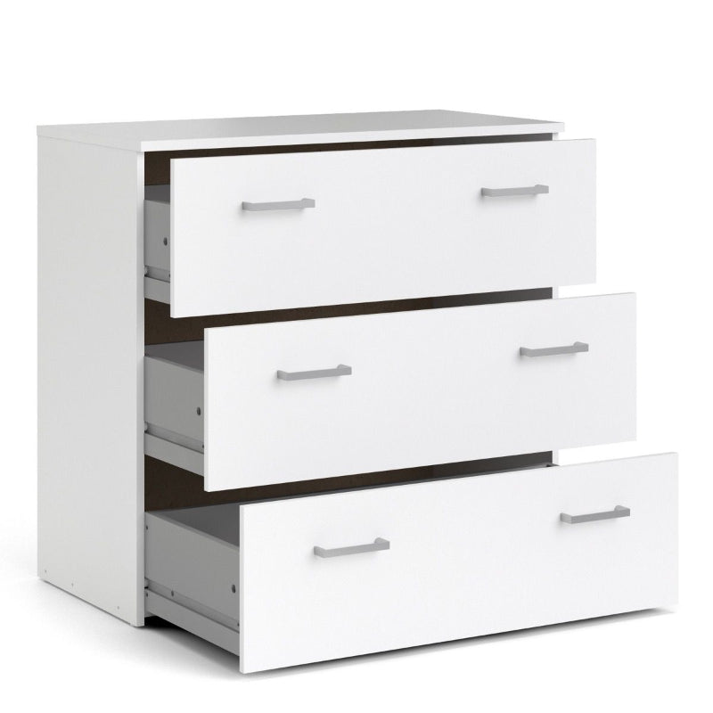 SPACE WHITE SET - Bedside + Drawer Chest + Double Wardrobe - White Tree Furniture