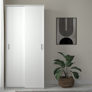 Space White Wardrobe w/ 2 Sliding Doors - White Tree Furniture