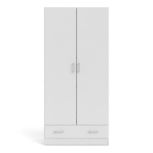 Space White Wardrobe w/ 2 Doors & 1 Drawer 1750 - White Tree Furniture