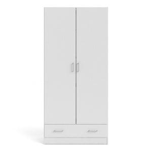 Space White Wardrobe w/ 2 Doors & 1 Drawer 1750 - White Tree Furniture