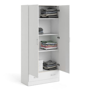 Space White Wardrobe w/ 2 Doors & 1 Drawer 1750 - White Tree Furniture