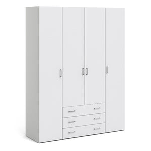 Space White Wardrobe w/ 4 Doors & 3 Drawers 2000 - White Tree Furniture