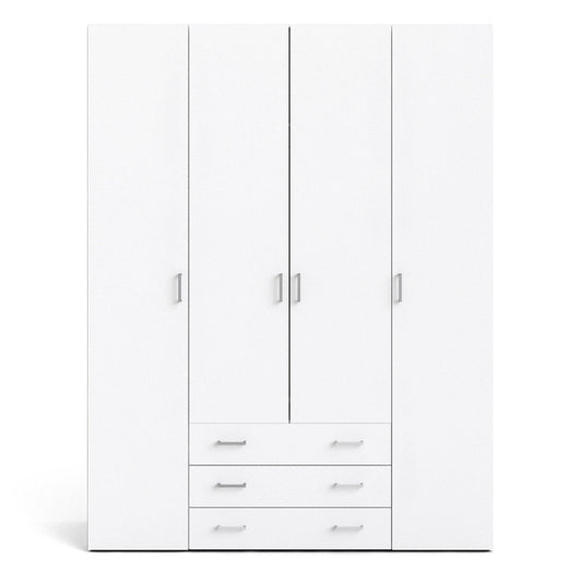 Space White Wardrobe w/ 4 Doors & 3 Drawers 2000 - White Tree Furniture