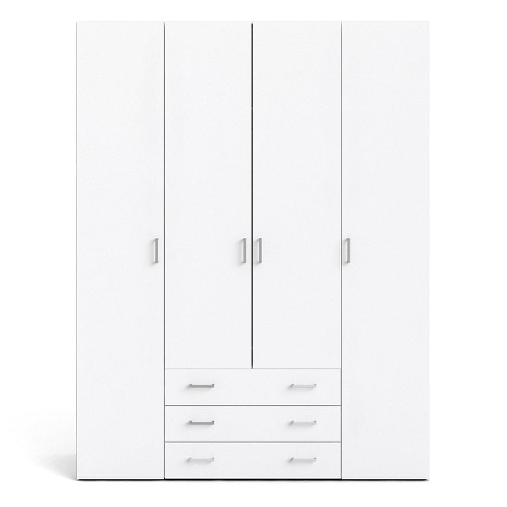 Space White Wardrobe w/ 4 Doors & 3 Drawers 2000 - White Tree Furniture