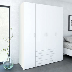 Space White Wardrobe w/ 4 Doors & 3 Drawers 2000 - White Tree Furniture