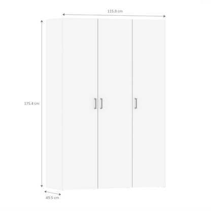 Space White Wardrobe w/ 3 Doors 1750