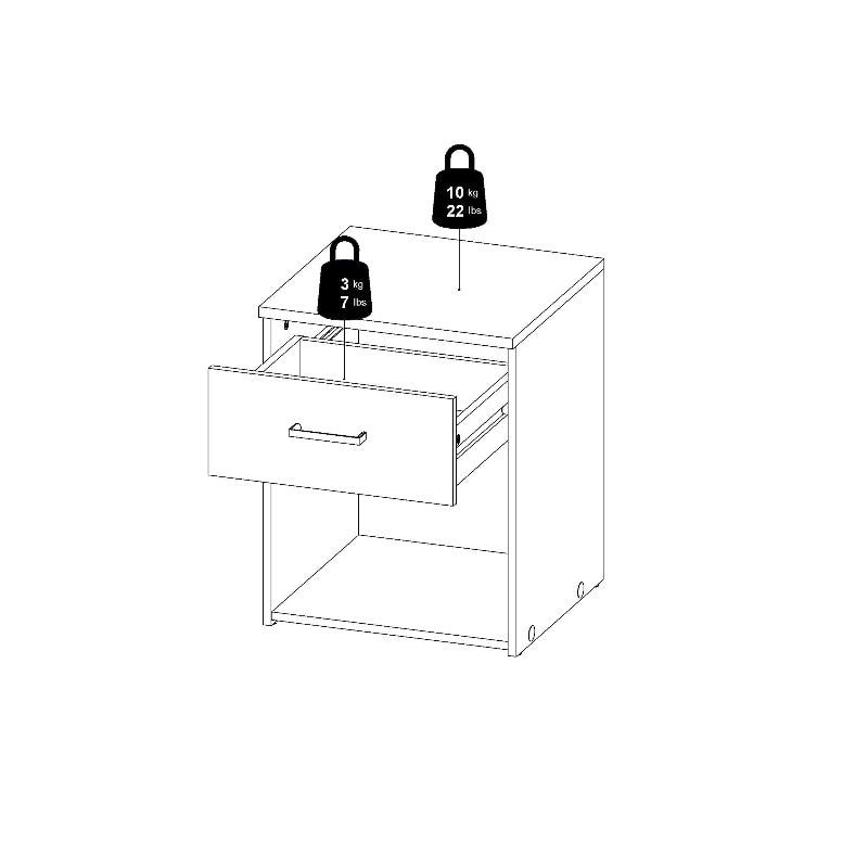 Space White Bedside Table w/ 1 Drawer - White Tree Furniture