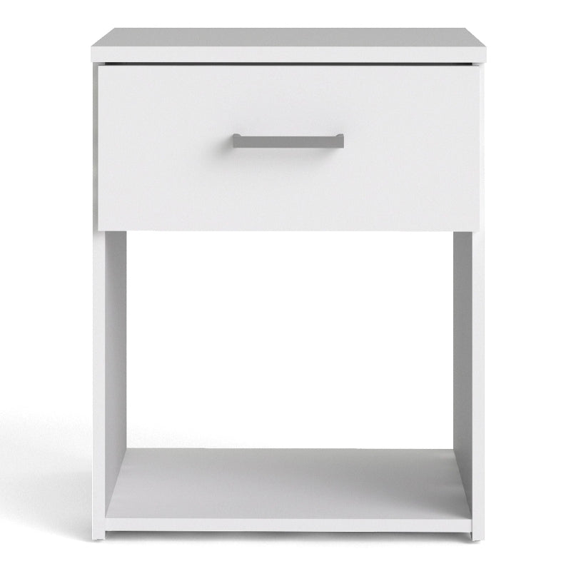 Space White Bedside Table w/ 1 Drawer - White Tree Furniture