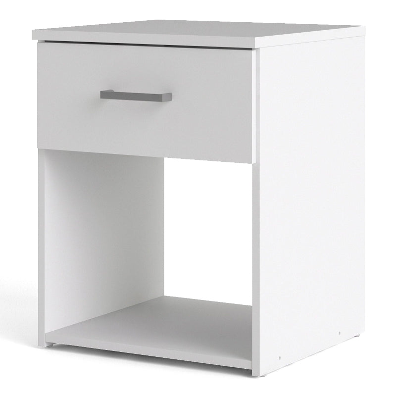 Space White Bedside Table w/ 1 Drawer - White Tree Furniture