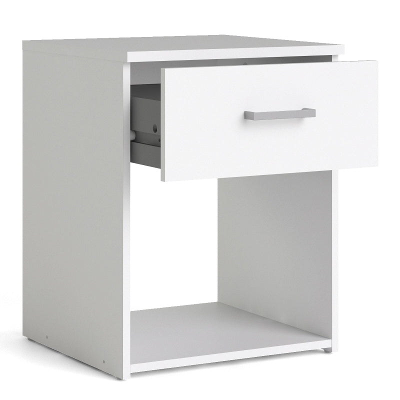 Space White Bedside Table w/ 1 Drawer - White Tree Furniture