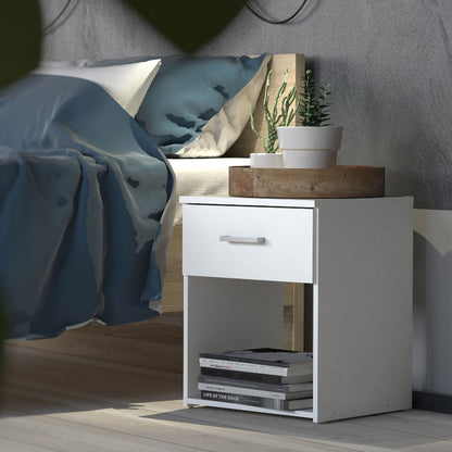 Space White Bedside Table w/ 1 Drawer - White Tree Furniture