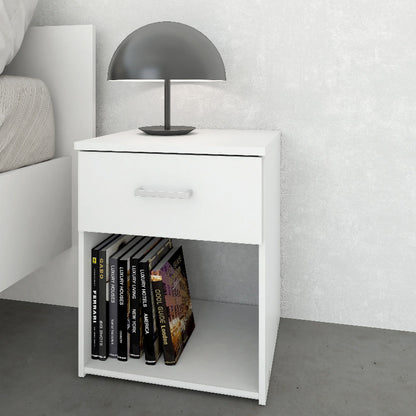 Space White Bedside Table w/ 1 Drawer - White Tree Furniture