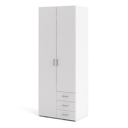 Space White Wardrobe w/ 2 Doors & 3 Drawers 2000 - White Tree Furniture