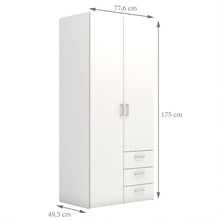 Space White Wardrobe w/ 2 Doors + 3 drawers 1750 - White Tree Furniture