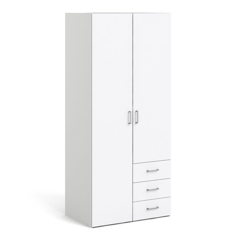 Space White Wardrobe w/ 2 Doors + 3 drawers 1750 - White Tree Furniture