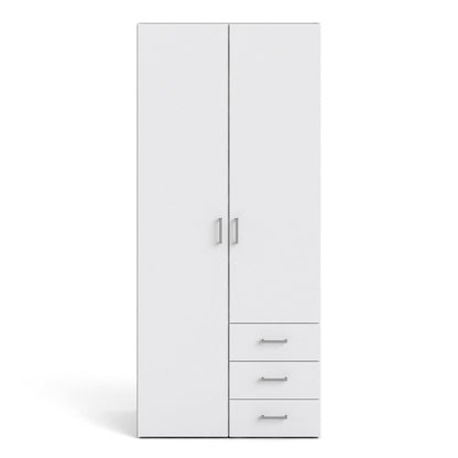 Space White Wardrobe w/ 2 Doors + 3 drawers 1750 - White Tree Furniture