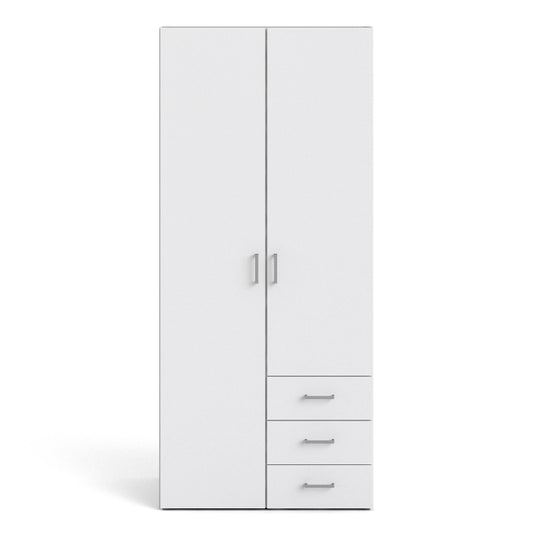 Space White Wardrobe w/ 2 Doors + 3 drawers 1750 - White Tree Furniture