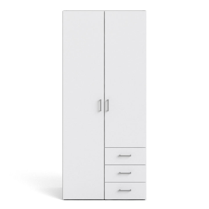 Space White Wardrobe w/ 2 Doors + 3 drawers 1750 - White Tree Furniture