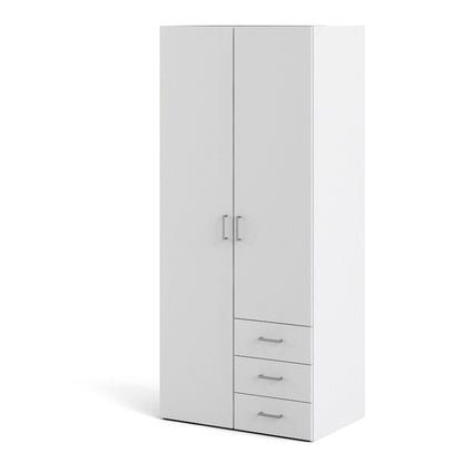 Space White Wardrobe w/ 2 Doors + 3 drawers 1750 - White Tree Furniture