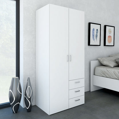 Space White Wardrobe w/ 2 Doors + 3 drawers 1750 - White Tree Furniture