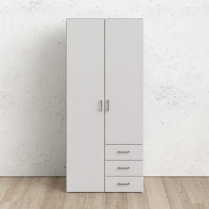 Space White Wardrobe w/ 2 Doors + 3 drawers 1750 - White Tree Furniture