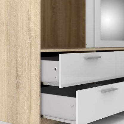 Line Wardrobe w/ 3 Doors in Oak w/ White High Gloss  - White Tree Furniture