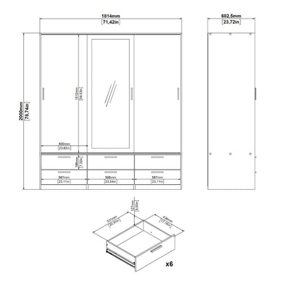 Line Wardrobe w/ 3 Doors in Oak w/ White High Gloss  - White Tree Furniture