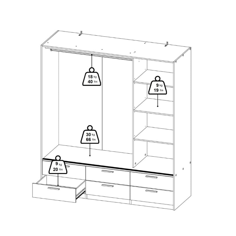 Line Wardrobe w/ 3 Doors in Oak w/ White High Gloss  - White Tree Furniture