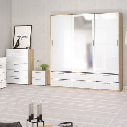 Line Wardrobe w/ 3 Doors in Oak w/ White High Gloss  - White Tree Furniture