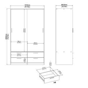 Line White Wardrobe w/ 2 Sliding Doors & 4 Drawers - White Tree Furniture