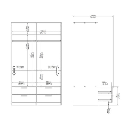 Line White Wardrobe w/ 2 Sliding Doors & 4 Drawers - White Tree Furniture