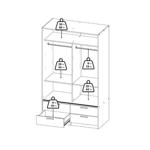 Line White Wardrobe w/ 2 Sliding Doors & 4 Drawers - White Tree Furniture