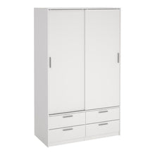 Line White Wardrobe w/ 2 Sliding Doors & 4 Drawers - White Tree Furniture