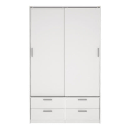 Line White Wardrobe w/ 2 Sliding Doors & 4 Drawers - White Tree Furniture