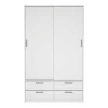 Line White Wardrobe w/ 2 Sliding Doors & 4 Drawers - White Tree Furniture