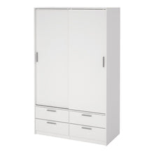 Line White Wardrobe w/ 2 Sliding Doors & 4 Drawers - White Tree Furniture