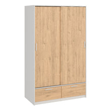 Line Wardrobe w/ Sliding 2 Doors & 2 Drawers in White & Oak - White Tree Furniture