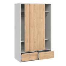 Line Wardrobe w/ Sliding 2 Doors & 2 Drawers in White & Oak - White Tree Furniture