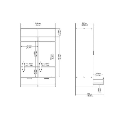 Line White & Concrete Wardrobe w/ 2 Sliding Doors & 2 Drawers - White Tree Furniture