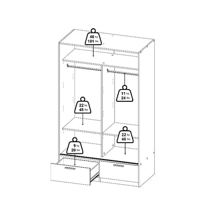 Line White & Concrete Wardrobe w/ 2 Sliding Doors & 2 Drawers - White Tree Furniture