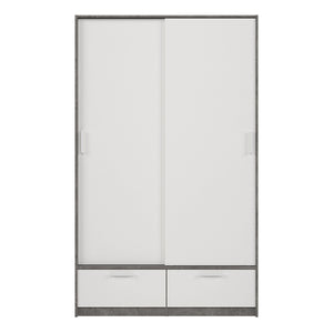 Line White & Concrete Wardrobe w/ 2 Sliding Doors & 2 Drawers - White Tree Furniture