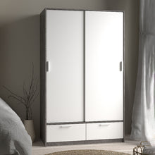 Line White & Concrete Wardrobe w/ 2 Sliding Doors & 2 Drawers - White Tree Furniture