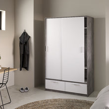 Line White & Concrete Wardrobe w/ 2 Sliding Doors & 2 Drawers - White Tree Furniture