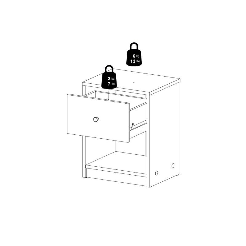 May White Bedside Table w/ 1 Drawer - White Tree Furniture