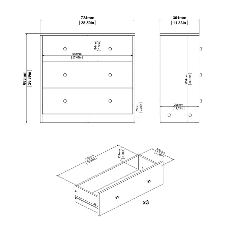 May White Chest w/ 3 Drawers - White Tree Furniture