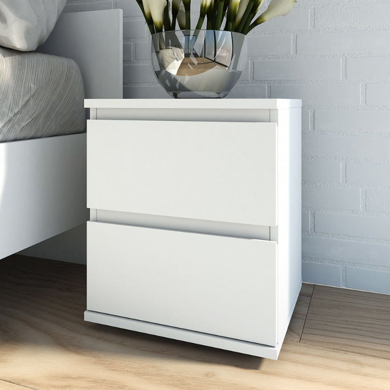 Nova White Bedside Table w/ 2 Drawers - White Tree Furniture