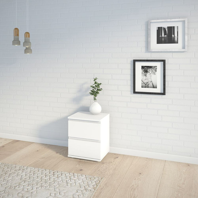 Nova White Bedside Table w/ 2 Drawers - White Tree Furniture